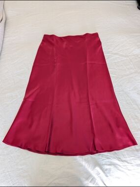 Quince Satin A-Line Midi Skirt in Burgundy Red